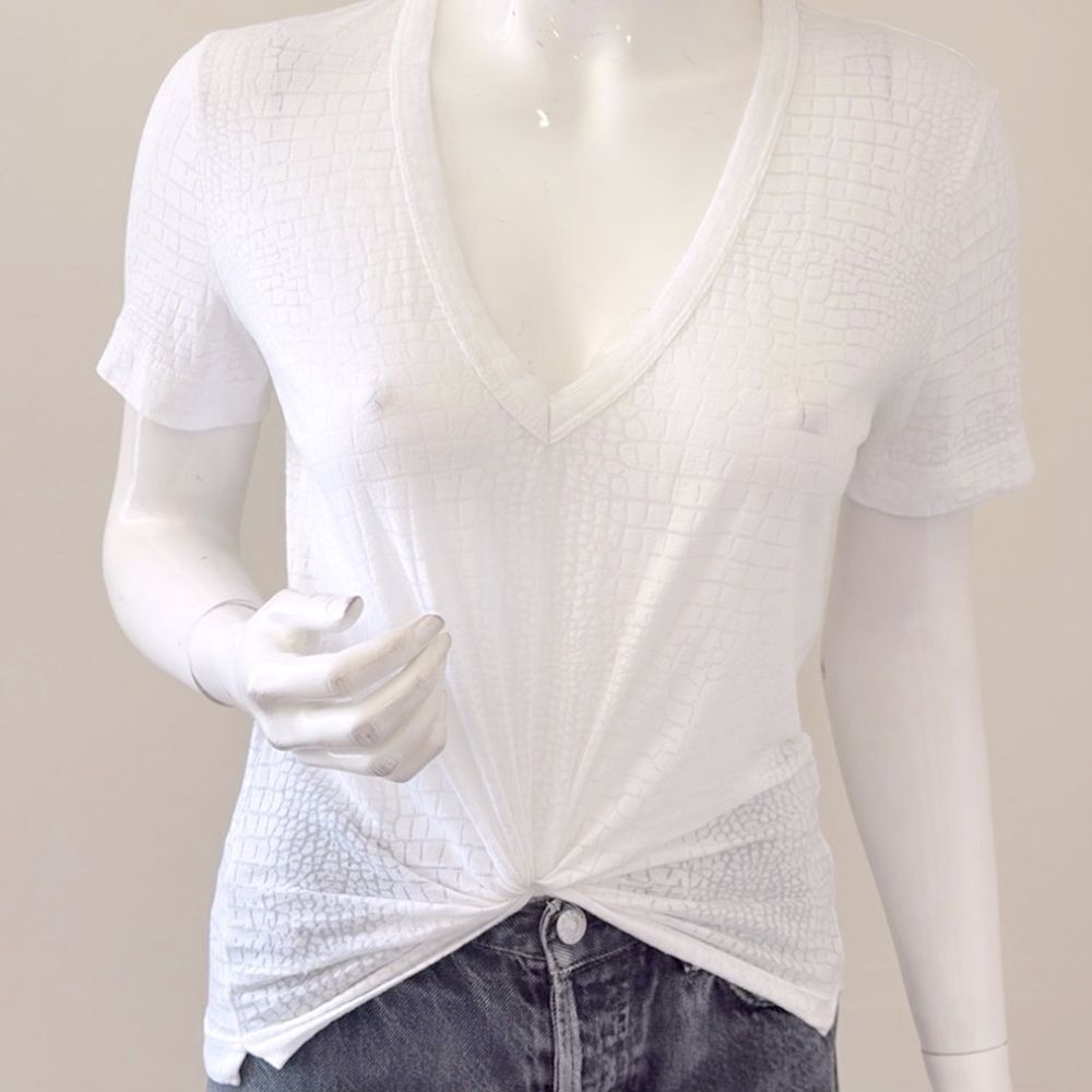Zadig & Voltaire White Textured V-Neck Short Sleeve Tee